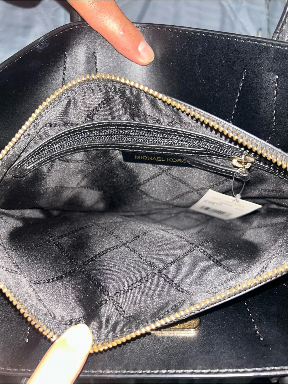 Michael Kors Black Leather Shoulder Satchel with Gold Hardware